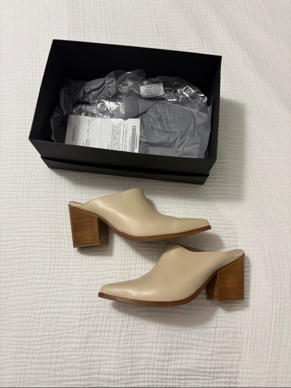 Thursday Boot Company Cream Leather Block Heel Mules